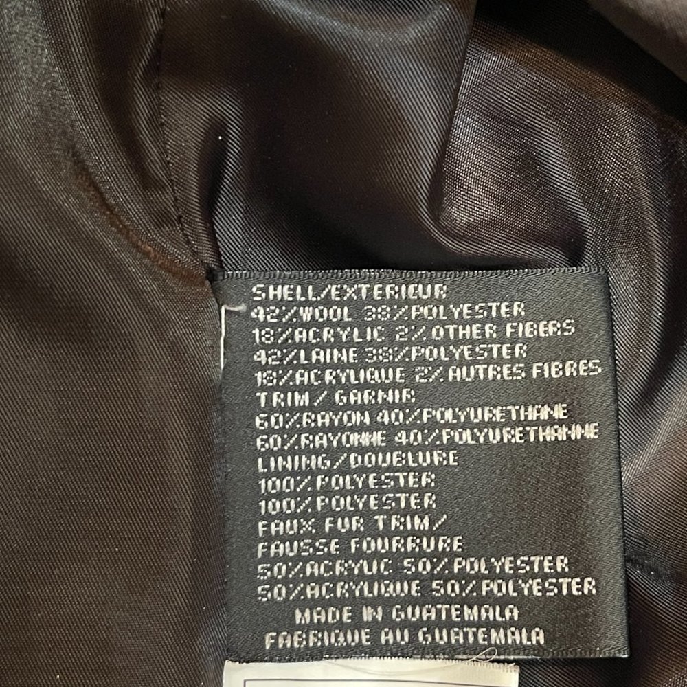 New Via Spiga Coat Petite 4P Black Tweed Fur Collar Leather Asymmetric Zip Wool - Picture 9 of 10